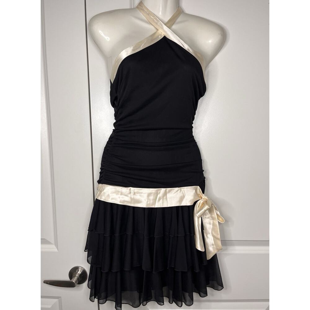 A.Byer Y2K Dress Ruched Halter Tiered Ruffle Hem Fairycore Size M